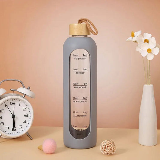 1L Glass Time Marker Water Bottle Sku Gray|Yiran Sportslife