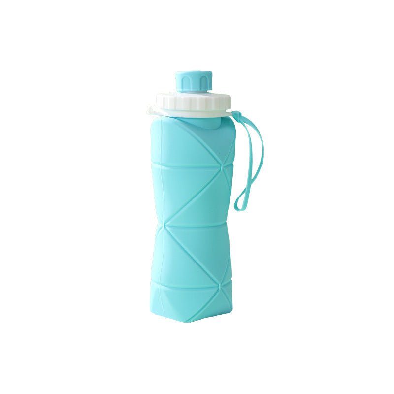 600ml collapsible silicone travel water bottle with carry strap in blue