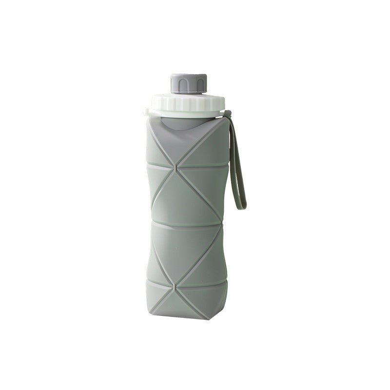 600ml collapsible silicone travel water bottle with carry strap in blue