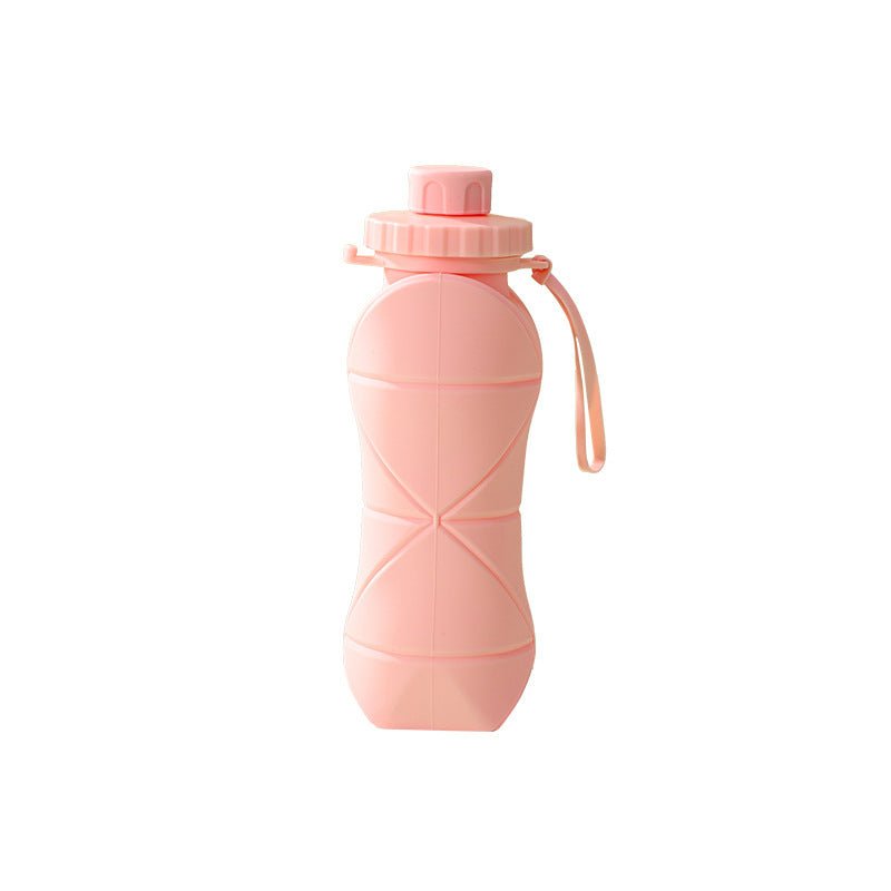 600ml collapsible silicone travel water bottle with carry strap in blue