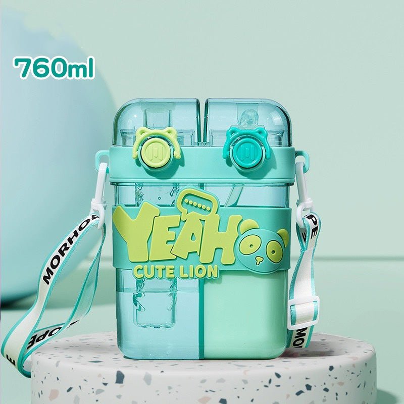Kids Dual Chamber Straw Water Bottle with Strap SKU Blue 760ML|Yiran Sportslife