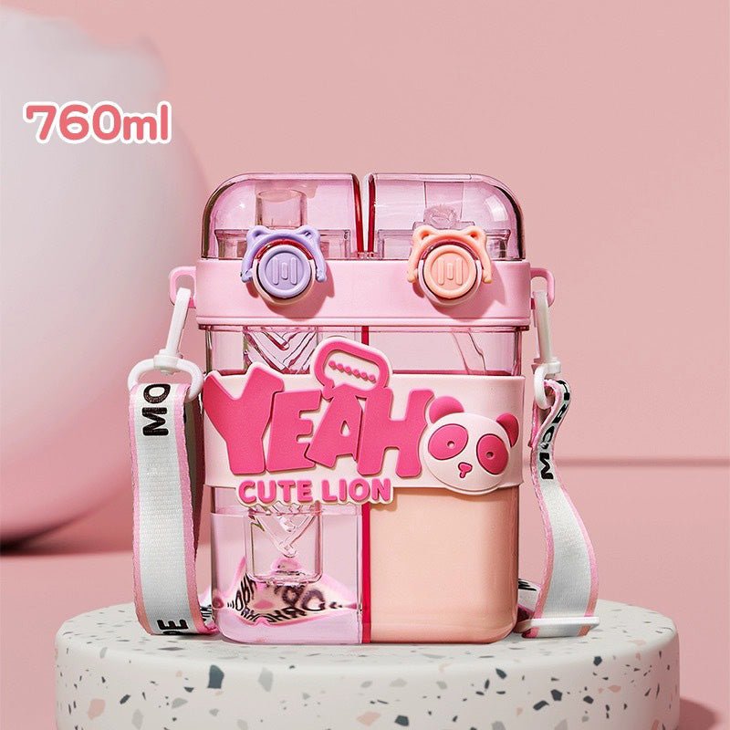 Kids Dual Chamber Straw Water Bottle with Strap SKU Pink 760ML|Yiran Sportslife