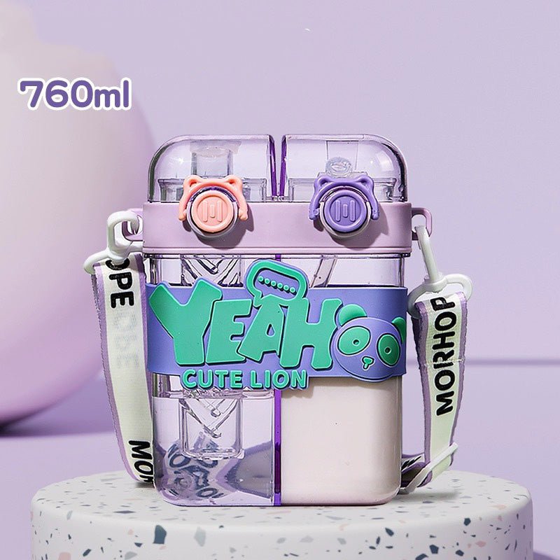 Kids Dual Chamber Straw Water Bottle with Strap SKU Purple 760ML|Yiran Sportslife