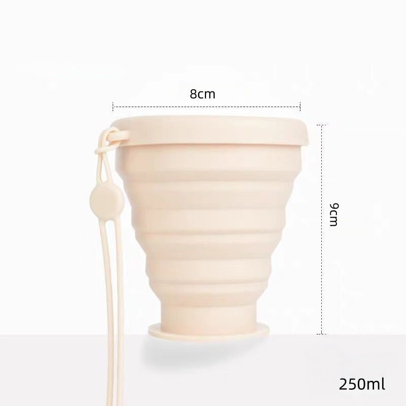 Foldable Silicone Camping Cup with Lid SKU Beige|Yiran Sportslife