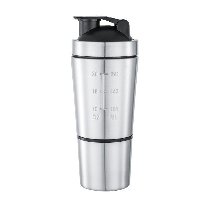304 Stainless Steel Shaker with Storage Cup SKU Silver 590ML+200ML|Yiran Sportslife