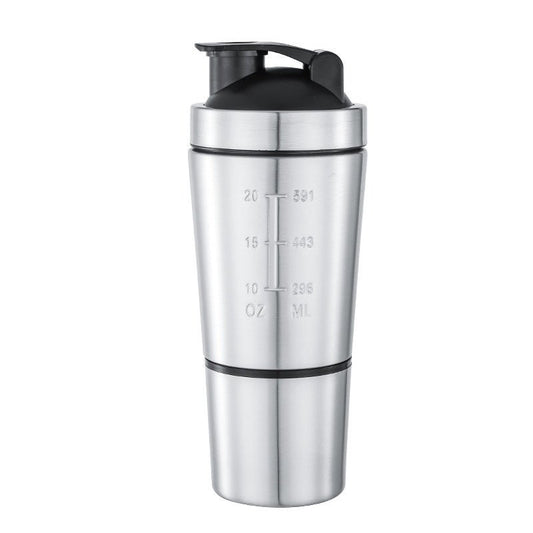 304 Stainless Steel Shaker with Storage Cup SKU Silver 590ML+200ML|Yiran Sportslife